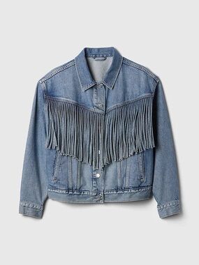 Gap Denim Fringe Western Denim Jacket Oversized XXL Tall Medium Indigo Wash